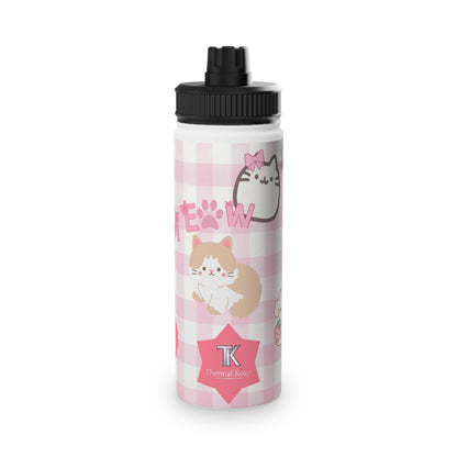Cute Pink Kawaii Cat & Fruit Stainless Steel Water Bottle (Sports Lid)