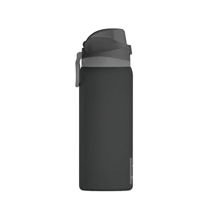 Black water bottle with a cap on a white background