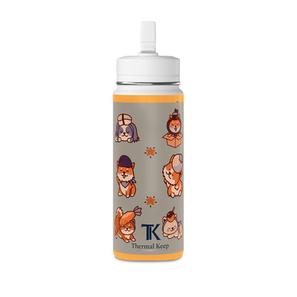 20oz Corgi Kids Water Bottle — Insulated Stainless Steel with Straw Lid