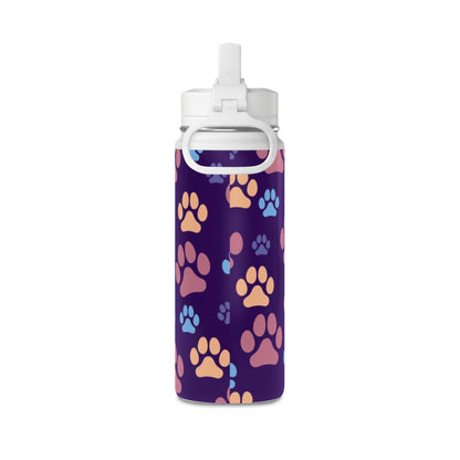 Paw Print Kids Water Bottle 20oz – Purple | Insulated Stainless Steel | Thermal Keep