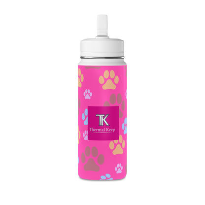 Paw Print Kids Water Bottle 20oz – Pink | Insulated Stainless Steel | Thermal Keep