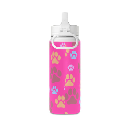 Paw Print Kids Water Bottle 20oz – Pink | Insulated Stainless Steel | Thermal Keep