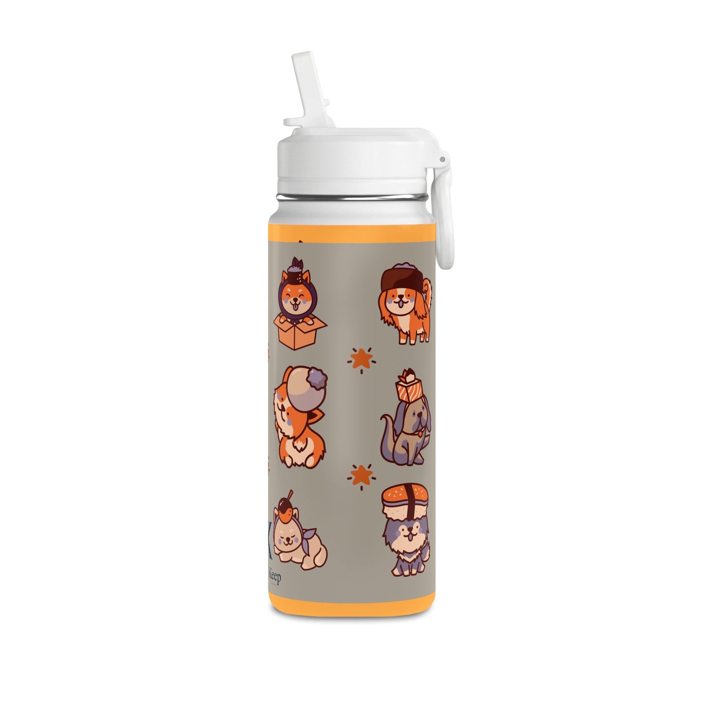 20oz Corgi Kids Water Bottle — Insulated Stainless Steel with Straw Lid
