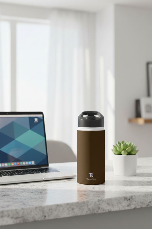 Mocha Brown Insulated Water Bottle — At Home | Thermal Keep | 12oz, 18oz, 32oz