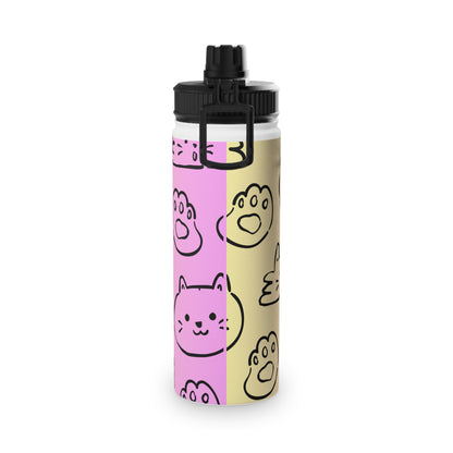 Water bottle with pink and yellow design on a white background