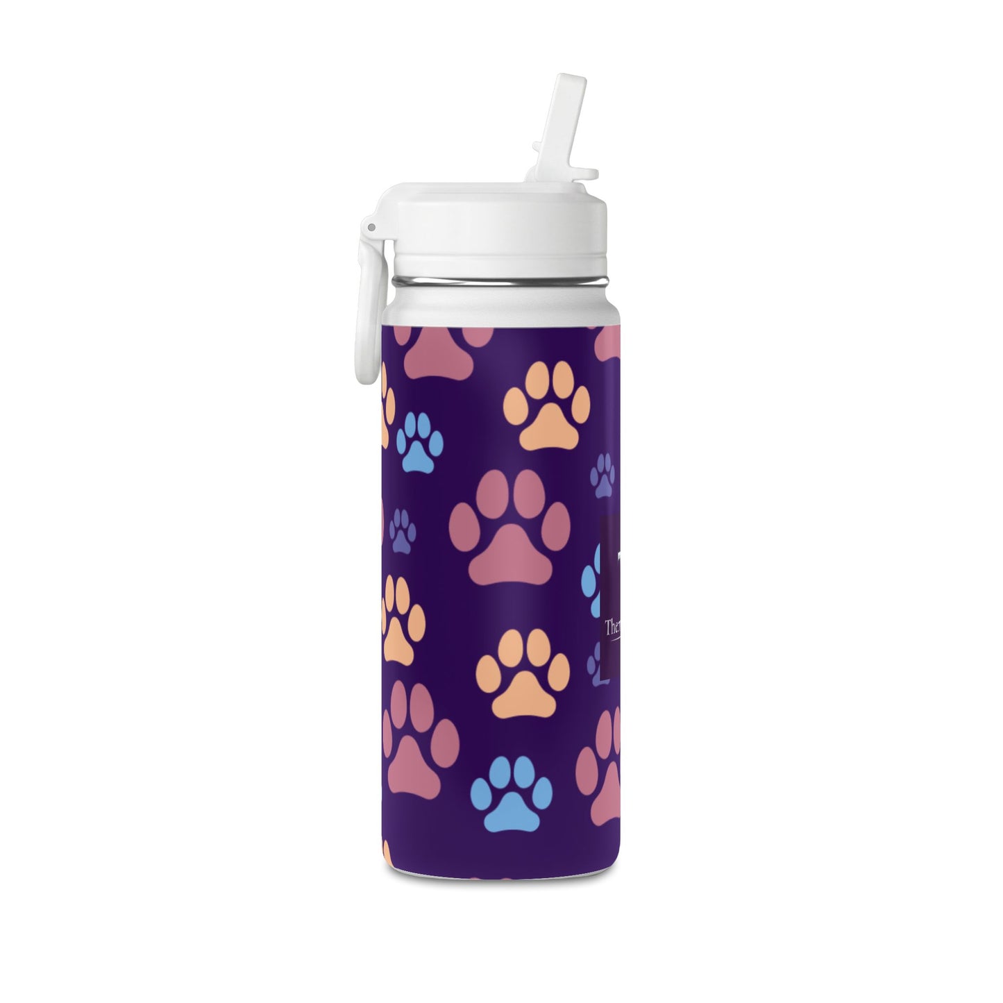 Paw Print Kids Water Bottle 20oz – Purple | Insulated Stainless Steel | Thermal Keep
