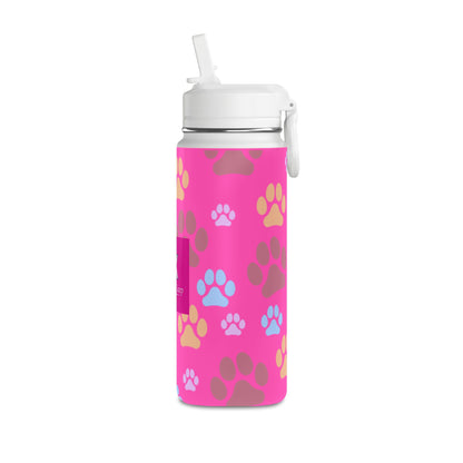 Paw Print Kids Water Bottle 20oz – Pink | Insulated Stainless Steel | Thermal Keep