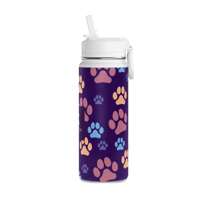 Paw Print Kids Water Bottle 20oz – Purple | Insulated Stainless Steel | Thermal Keep