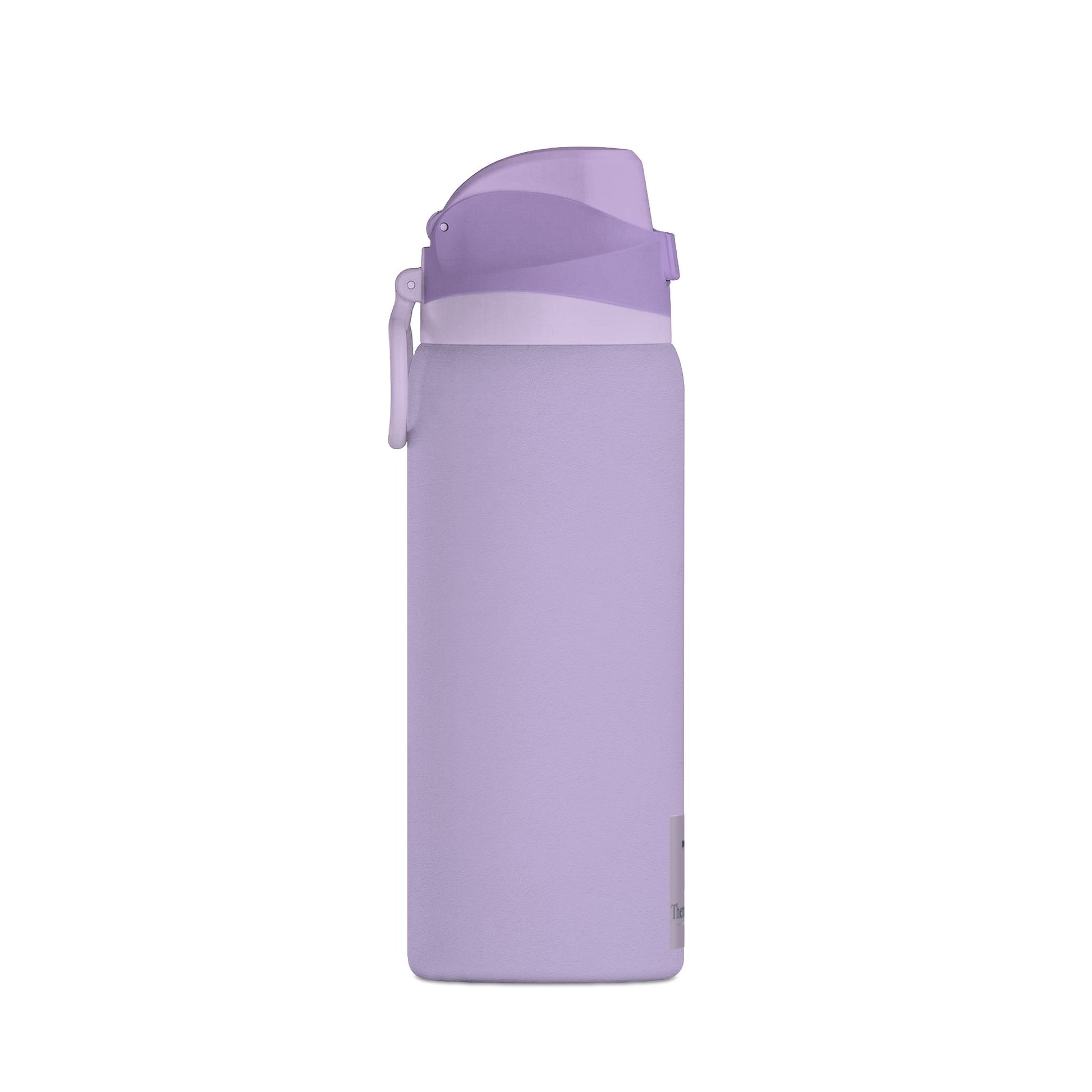 Purple water bottle with a cap on a white background