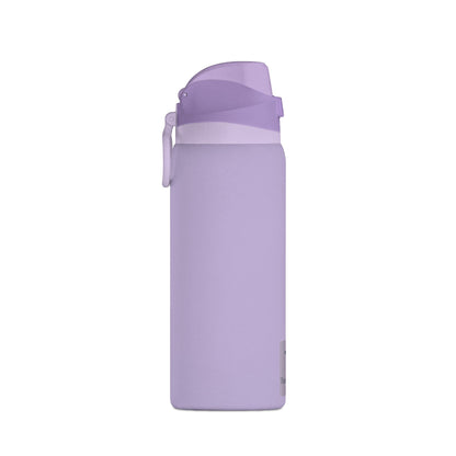 Purple water bottle with a cap on a white background