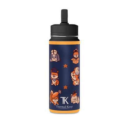 20oz Corgi Kids Water Bottle — Insulated Stainless Steel with Straw Lid