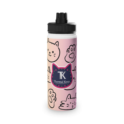 Thermal Keep water bottle with cartoon designs on a blue background
