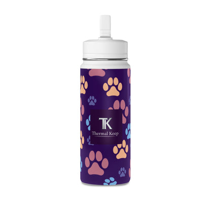 Paw Print Kids Water Bottle 20oz – Purple | Insulated Stainless Steel | Thermal Keep