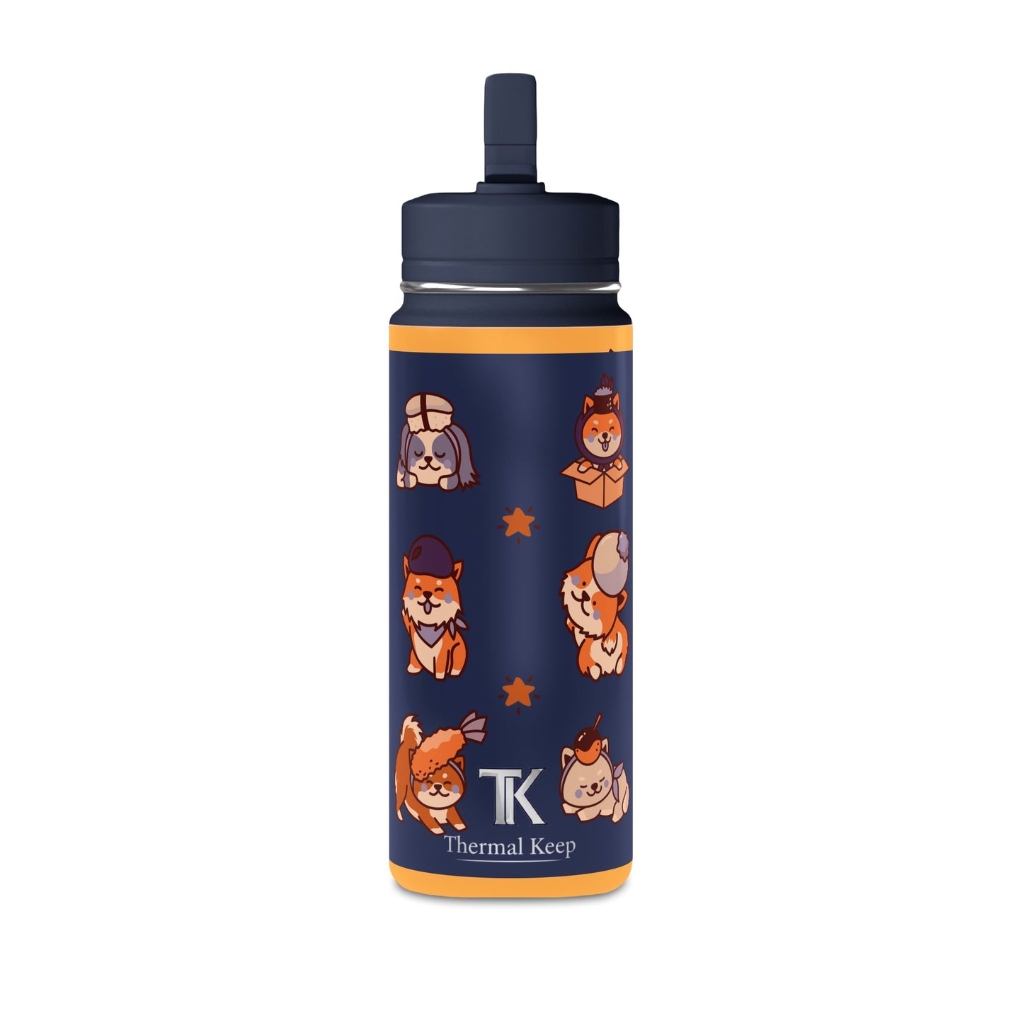 20oz Corgi Kids Water Bottle — Insulated Stainless Steel with Straw Lid