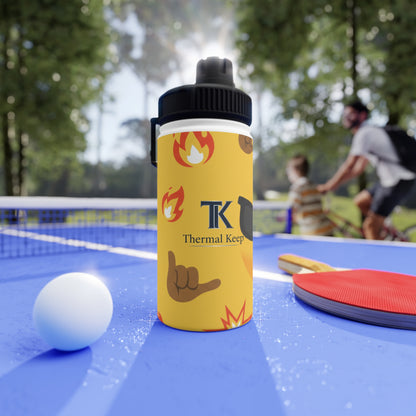 Emoji Pattern Stainless Steel Water Bottle — Yellow Cool Face & Flames Sports Lid