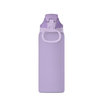 Purple water bottle with a white background