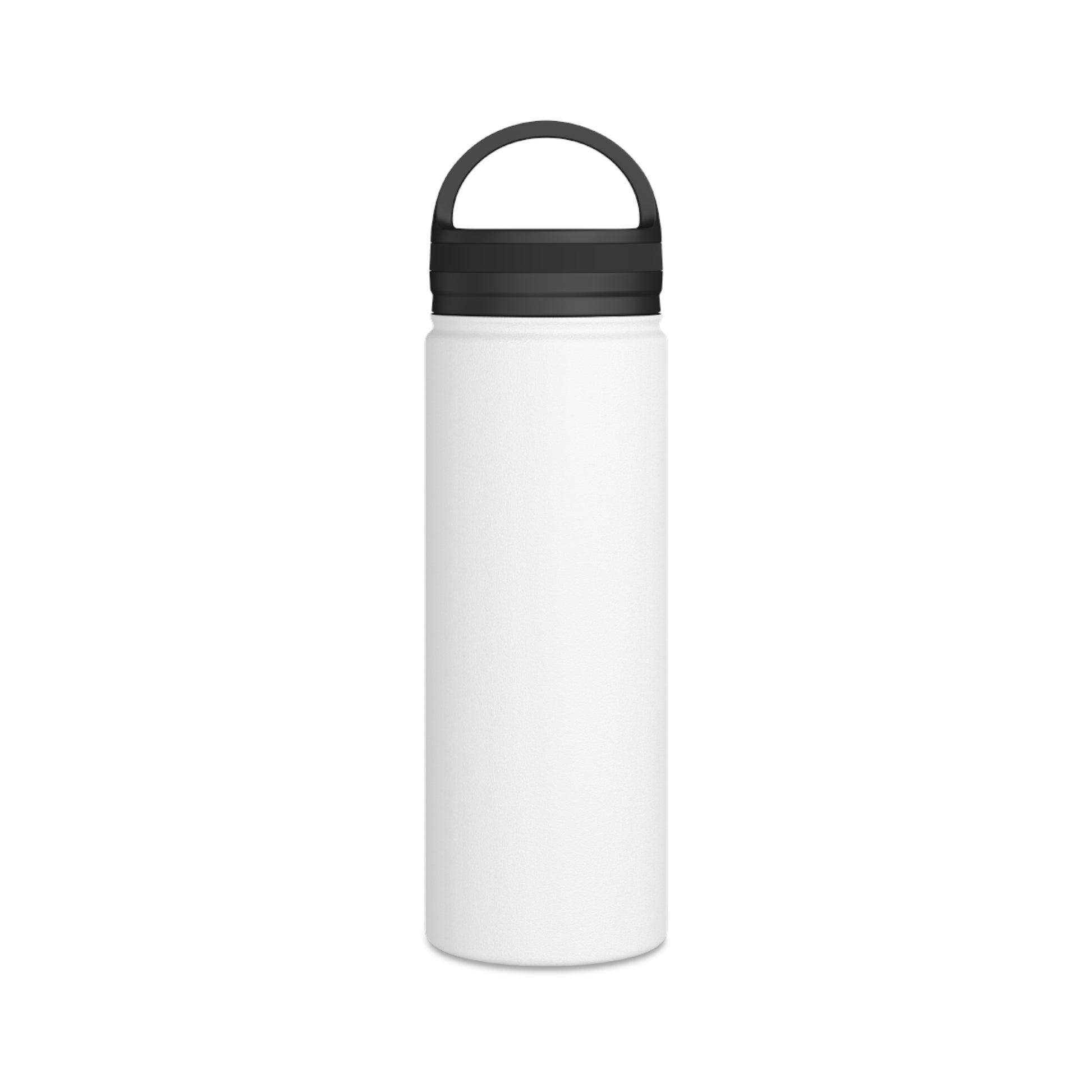 White water bottle with a black lid on a white background