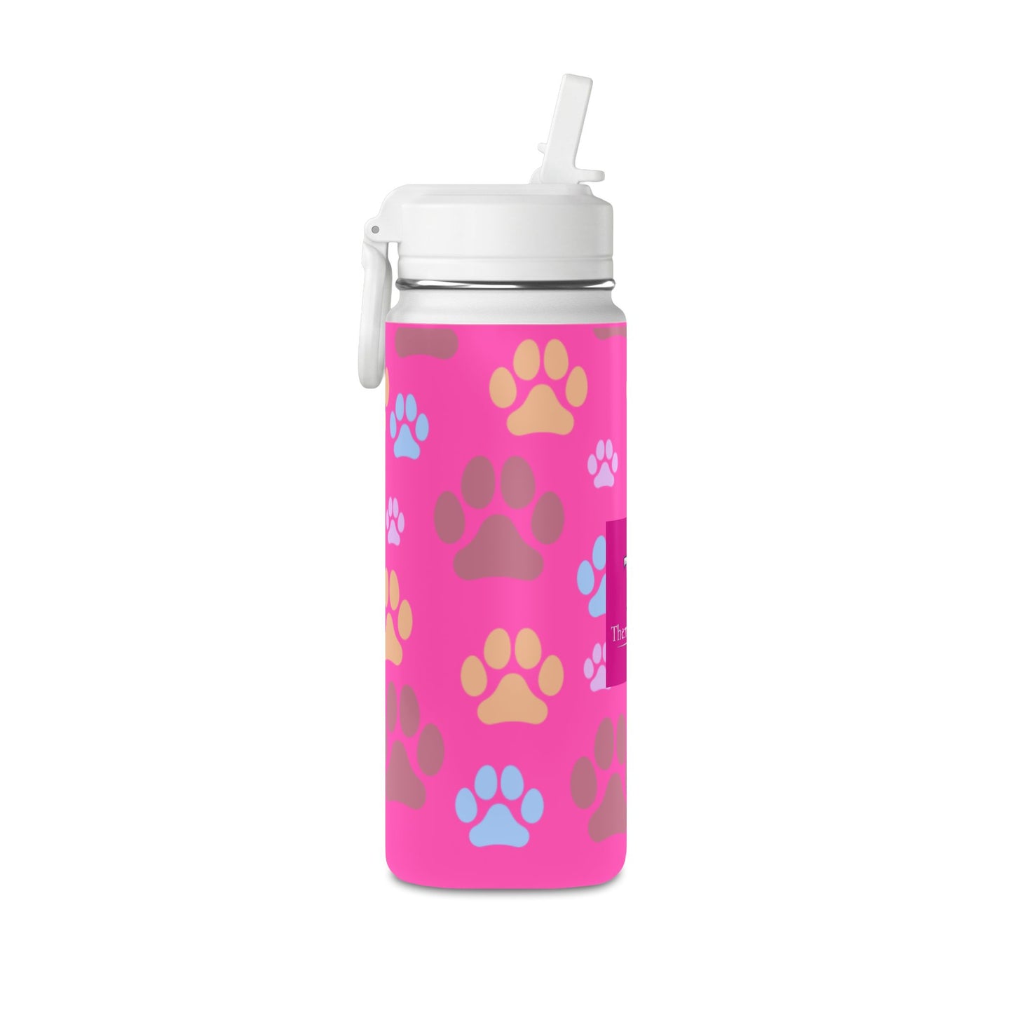 Paw Print Kids Water Bottle 20oz – Pink | Insulated Stainless Steel | Thermal Keep