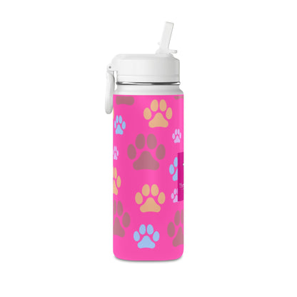 Paw Print Kids Water Bottle 20oz – Pink | Insulated Stainless Steel | Thermal Keep