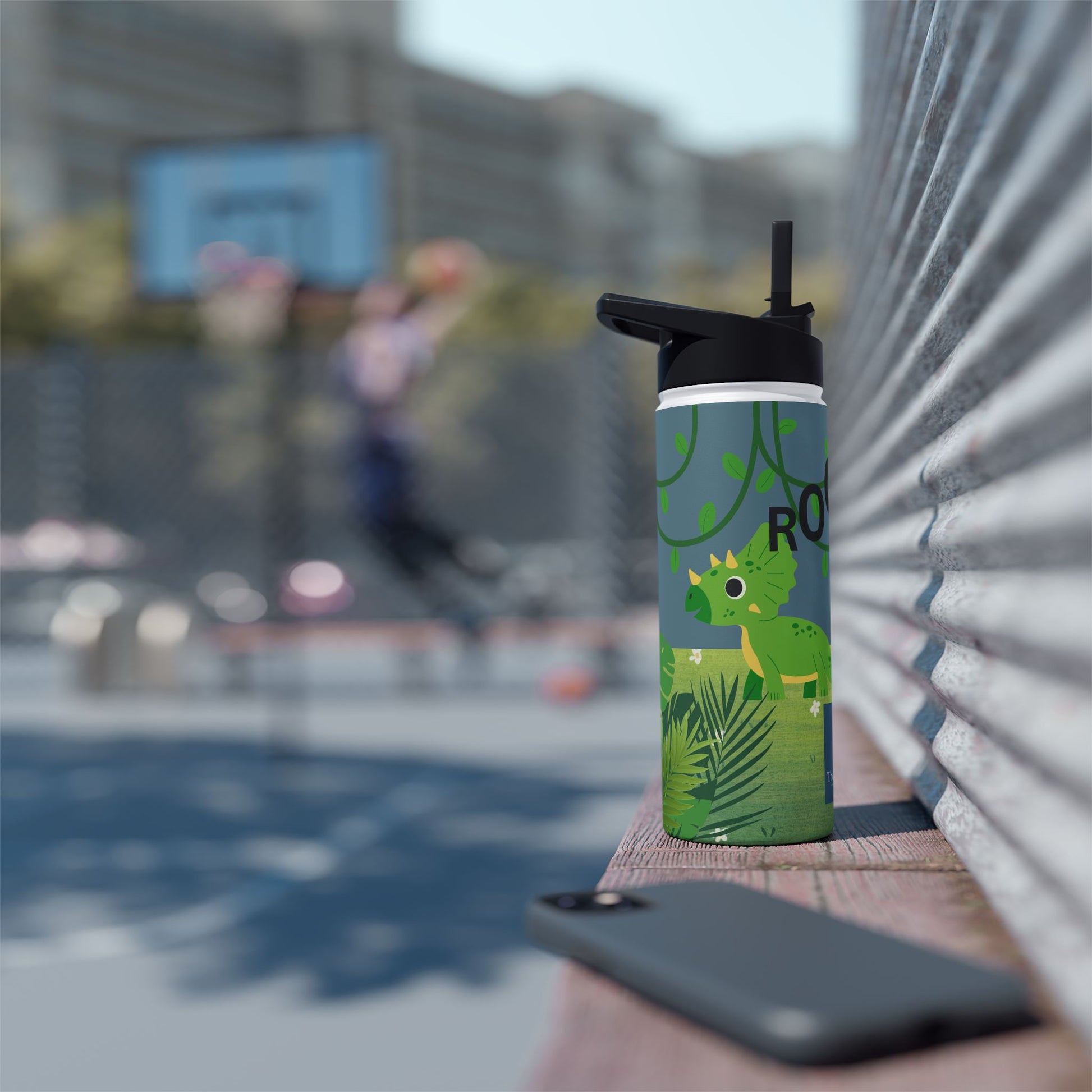 Blue Dinosaur stainless steel bottle .   Ready for Back to School.